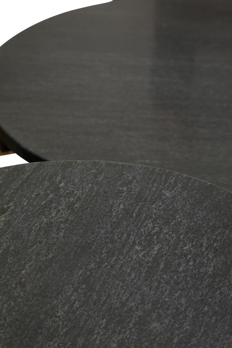 Varana Black Marble and Gold Finish Set of 2 Round Side Tables