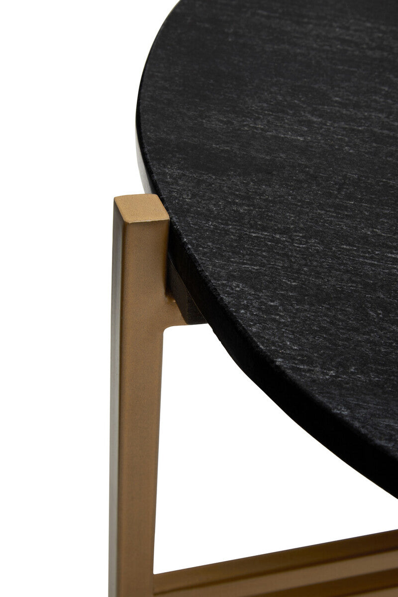 Varana Black Marble and Gold Finish Set of 2 Round Side Tables