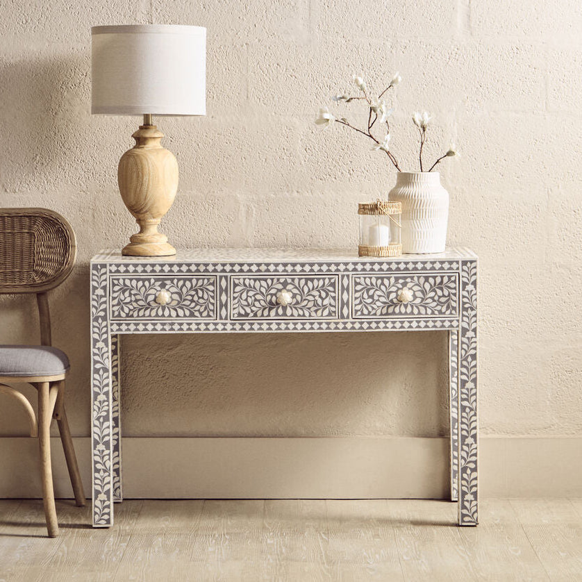 Fusion Grey Bone Inlay 3 Drawer Desk