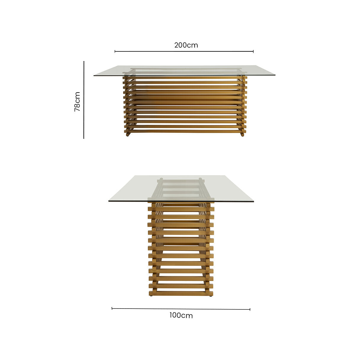 Vogue Clear Glass and Matt Gold Finish Rectangular Dining Table