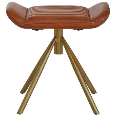 Buffalo Tan Leather Footstool with Gold Finish Legs