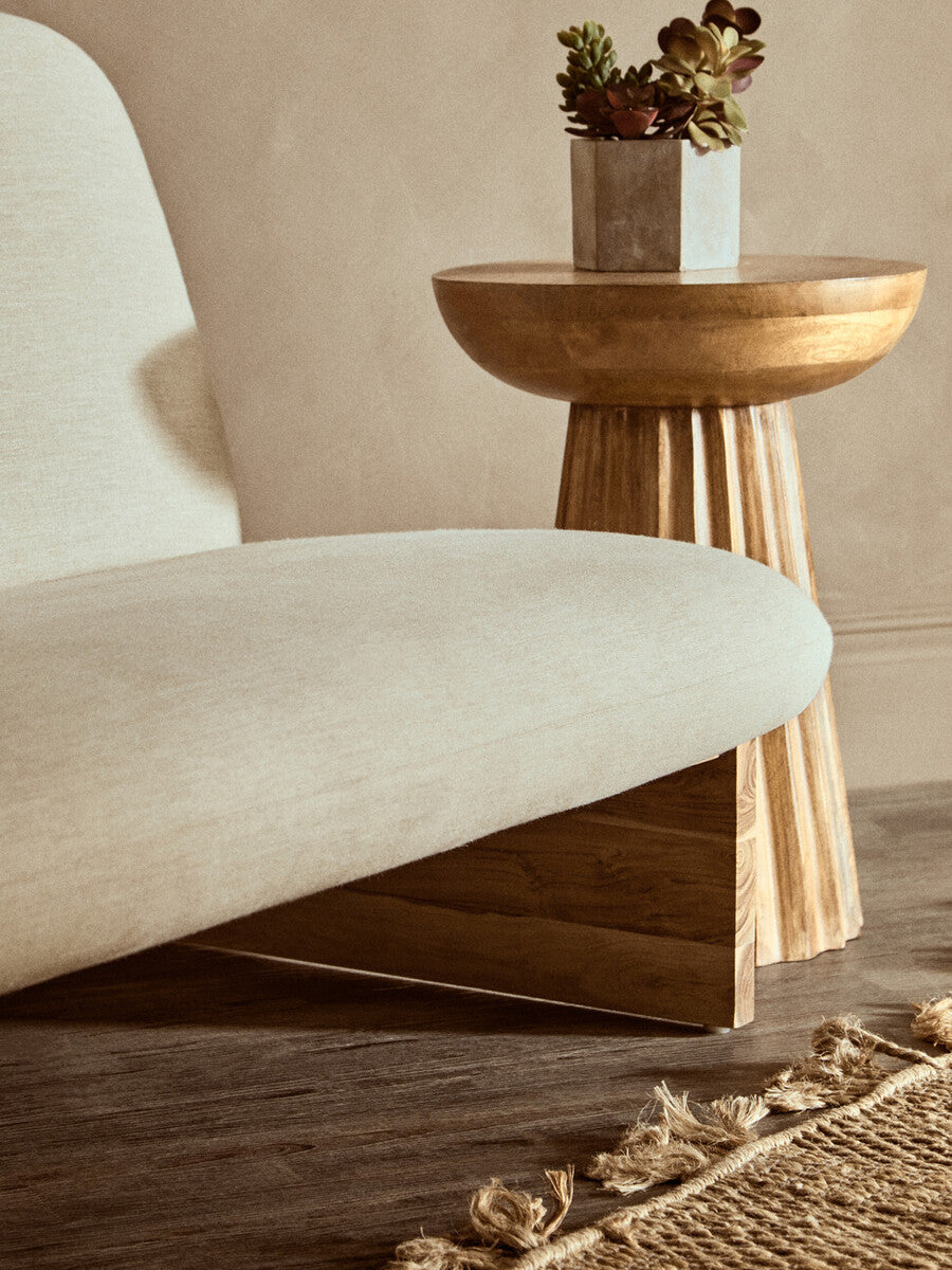 Parova Cream Textured Linen 2 Seater Armless Sofa
