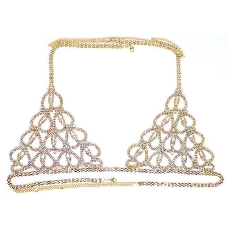 Sexy Bikini With Heart-shaped Rhinestone Claw Chain On Body Chain