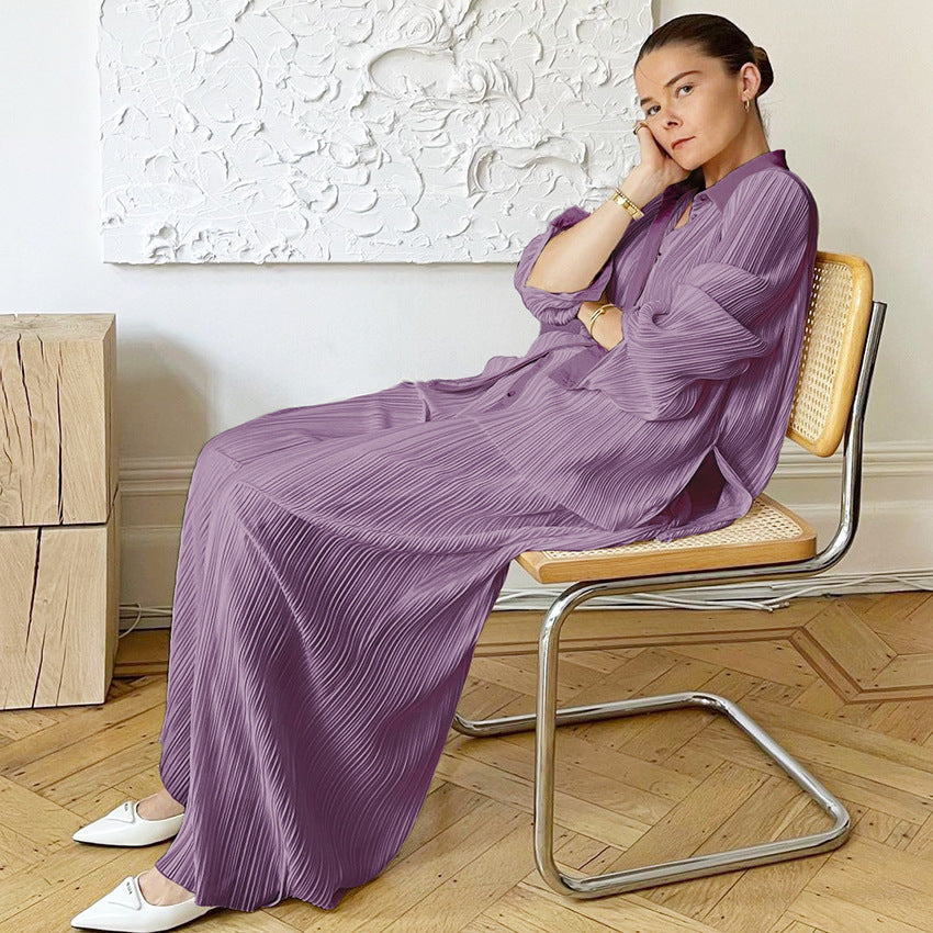 Lapel Pleated Shirt  Draped Add Trousers