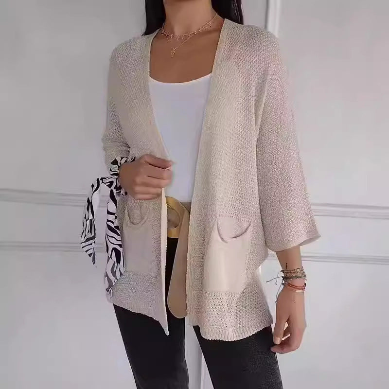 Women's Waffle Nine-quarter Sleeve Urban Casual Cardigan Coat