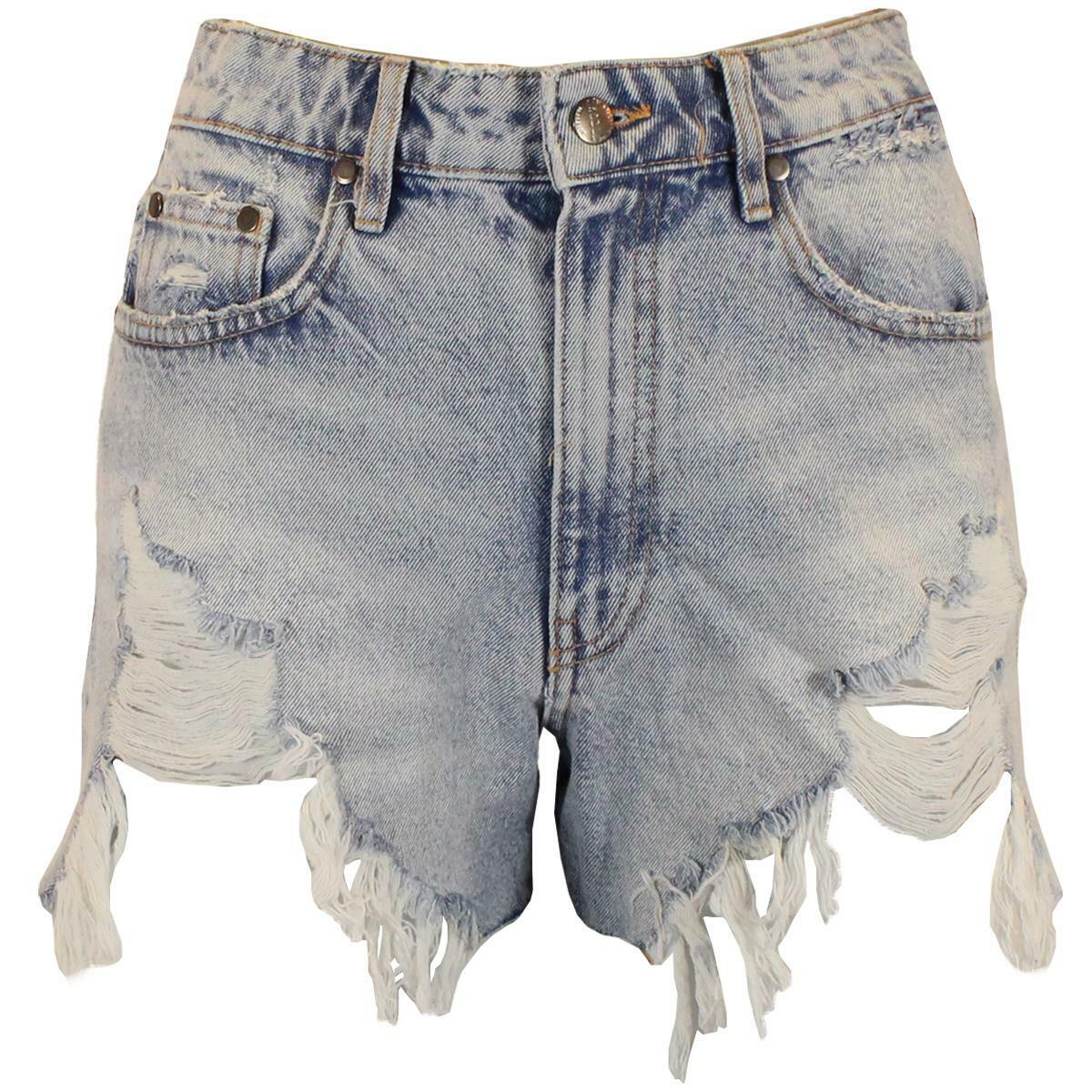 Womens Light Wash Denim Shorts Hot Pants With Cut Raw Hem