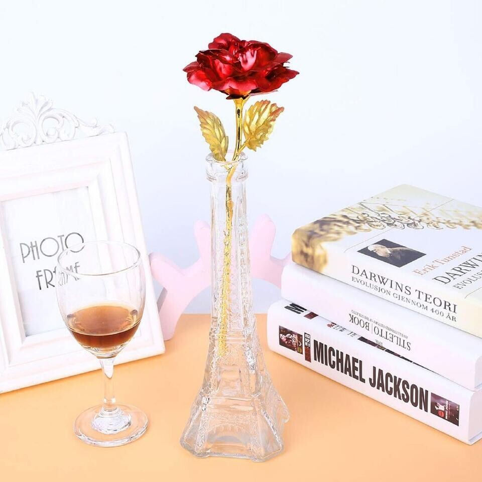2x Beferr Crystal Rose Flower, Golden Galaxy Valentines Red Rose (2 boxes)