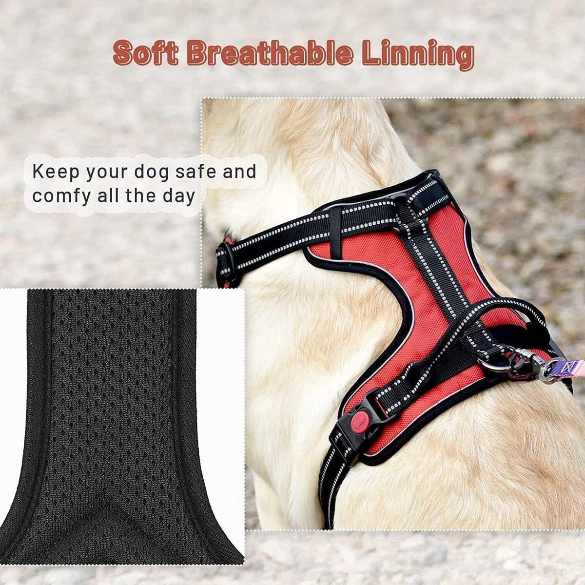 Roses&Poetry Dog Pet Harness Reflective No Pull Handle Adjustable
