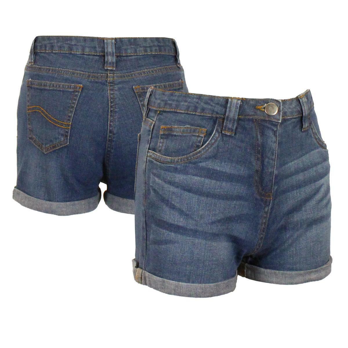 Kids Girls Denim Multipocket Rolled Hem Hot Pant Shorts