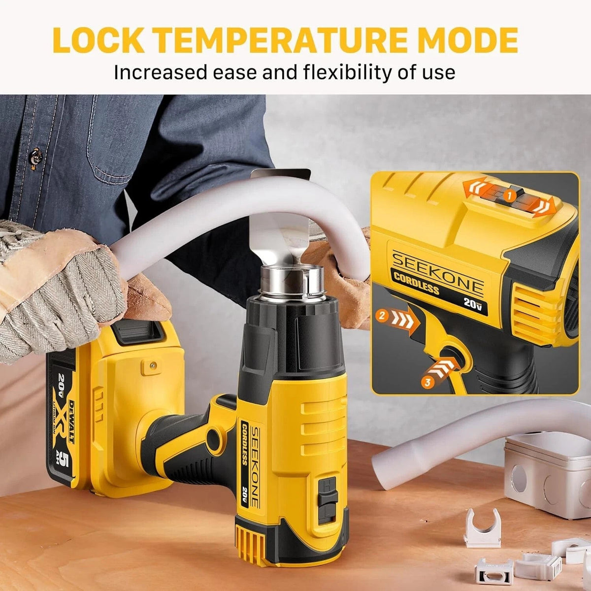 Seekone Cordless Dual Temperature Heat Gun for Dewalt 20V Battery [Not Included]