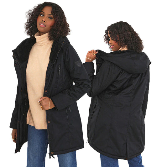 Womens Vicky Fishtail Placket Detailed Fur Lined Parka Long Coat