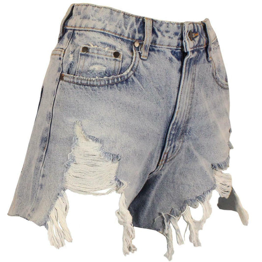 Womens Light Wash Denim Shorts Hot Pants With Cut Raw Hem