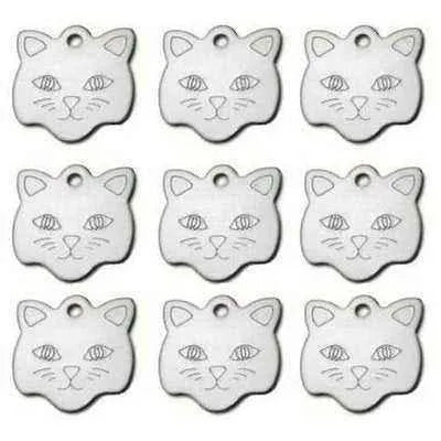 Engraved Cat Face ID Tag - Personalised Aluminium Pet Name Plate