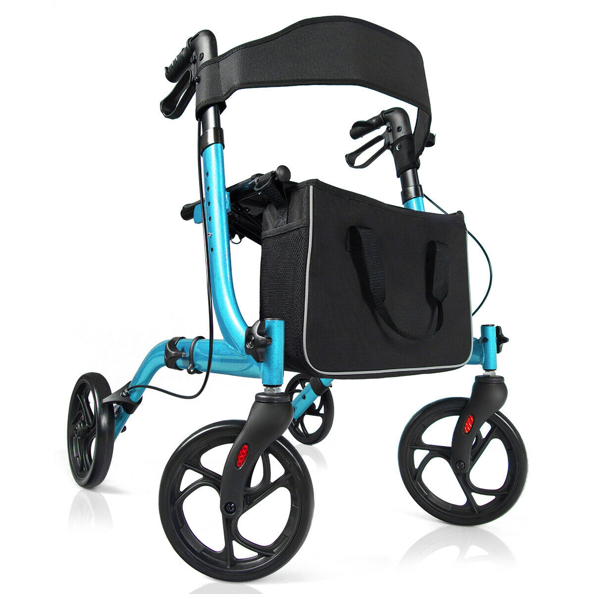 Folding Aluminium Rollator Walker Mobility Aid With 4 Wheels-Black