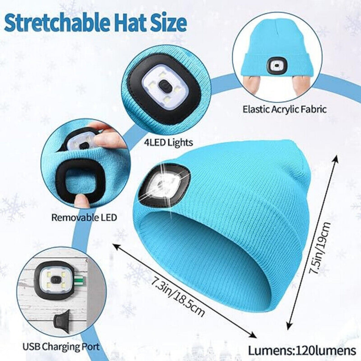 LED Beanie Hats Rechargeable Unisex High Powered Head Lamp Torch Light Cap