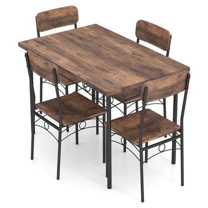 5-Piece Dining Table Set Industrial Metal Frame with Rectangular Table-Coffee