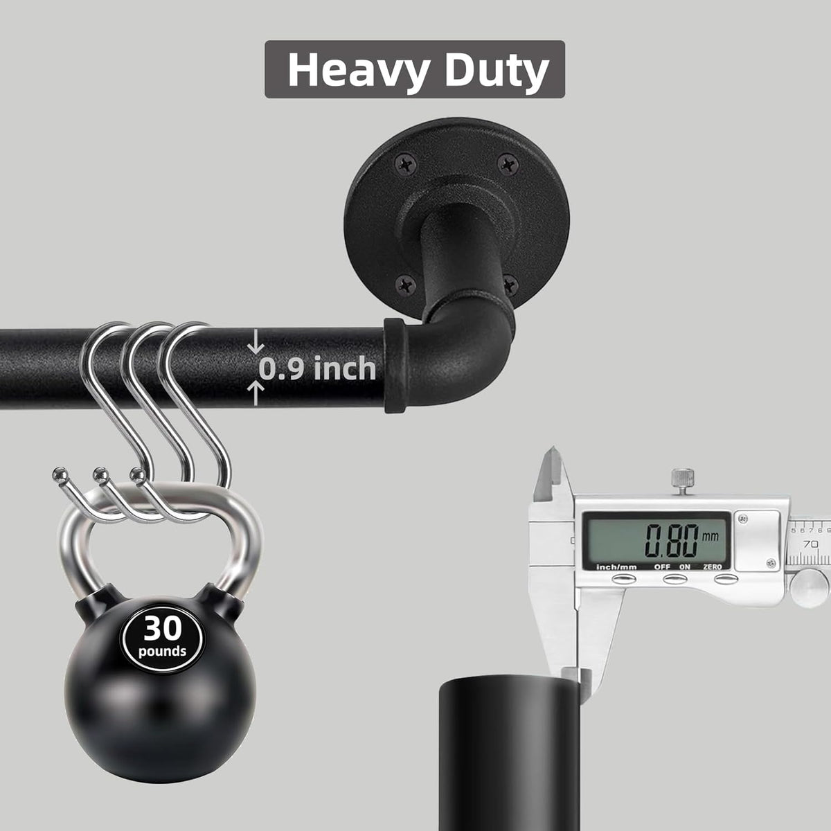 Black Extendable Curtain Poles 67–122cm – 2 Pack Industrial Rods for Eyelets