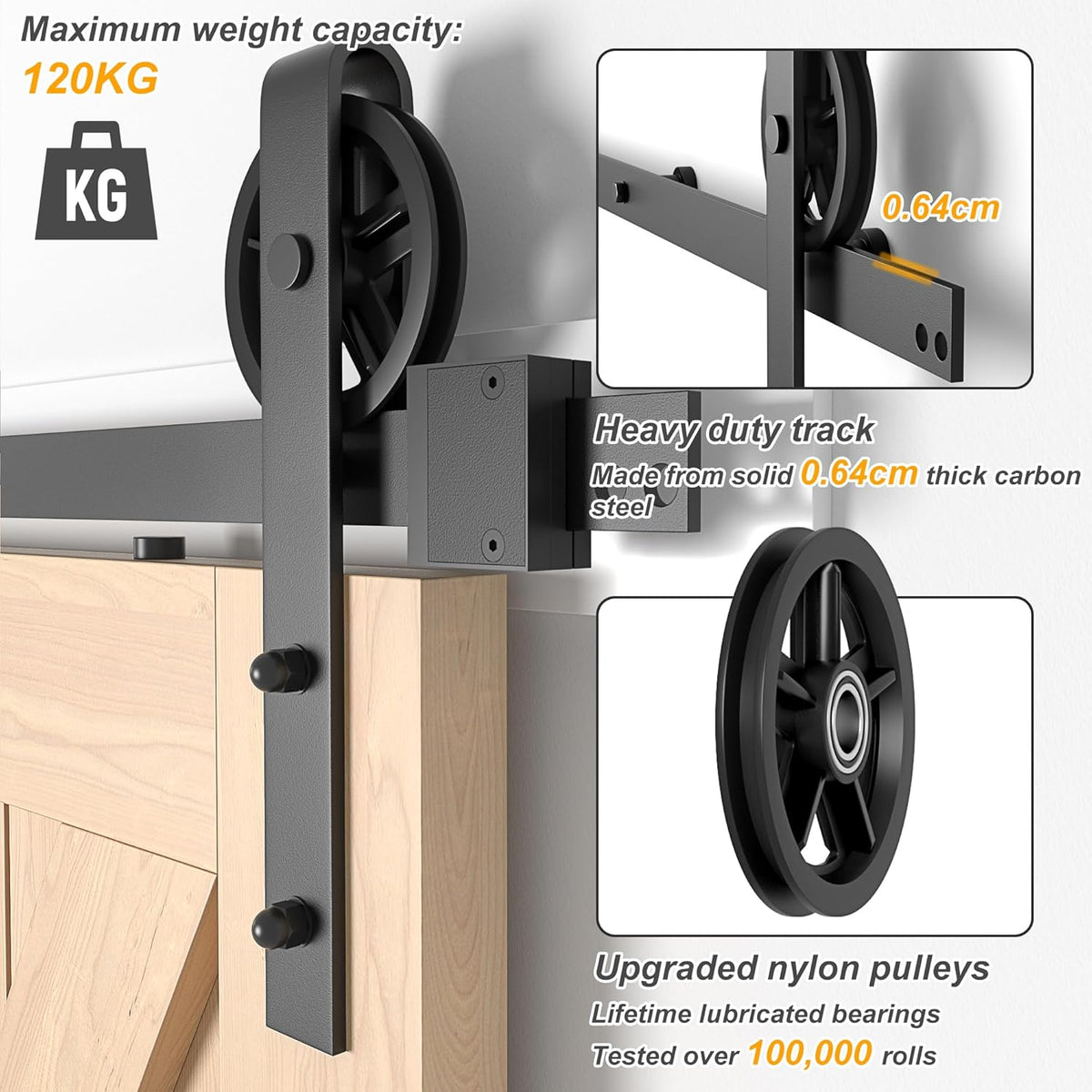 Sliding Barn Door Kit 10FT Heavy Duty Large Wheel Black Steel Track SANKEYTEW
