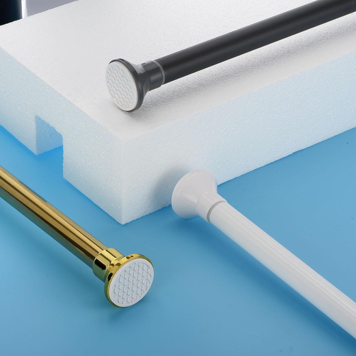 Spring Tension Shower Curtain Rod 70-120cm Adjustable with Rings Gold