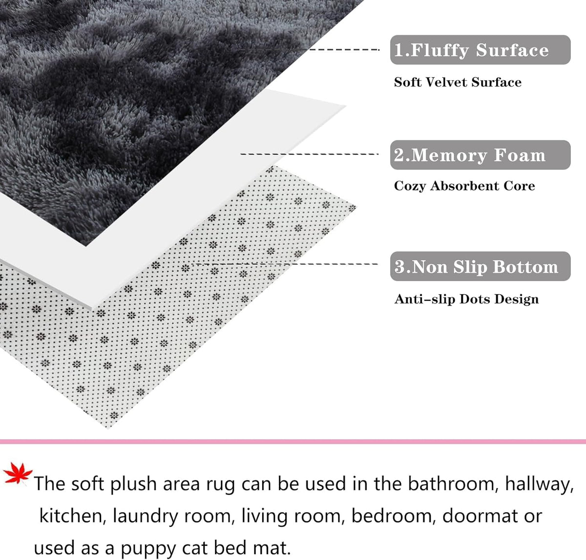 Round Shaggy Rug 120cm Dark Grey Fluffy Circle Rug Living Room Bedroom