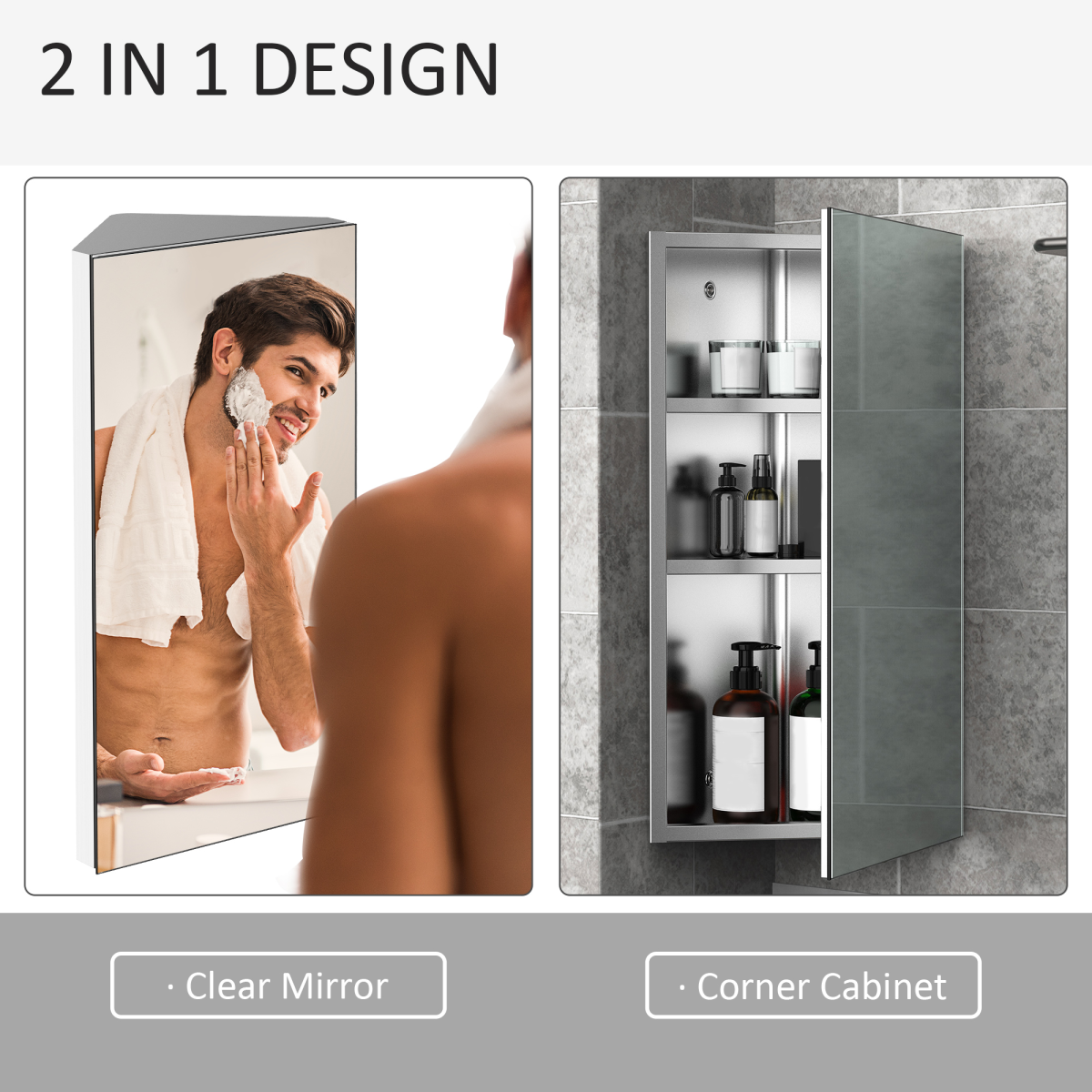 Homcom stainless steel floating corner cabinet