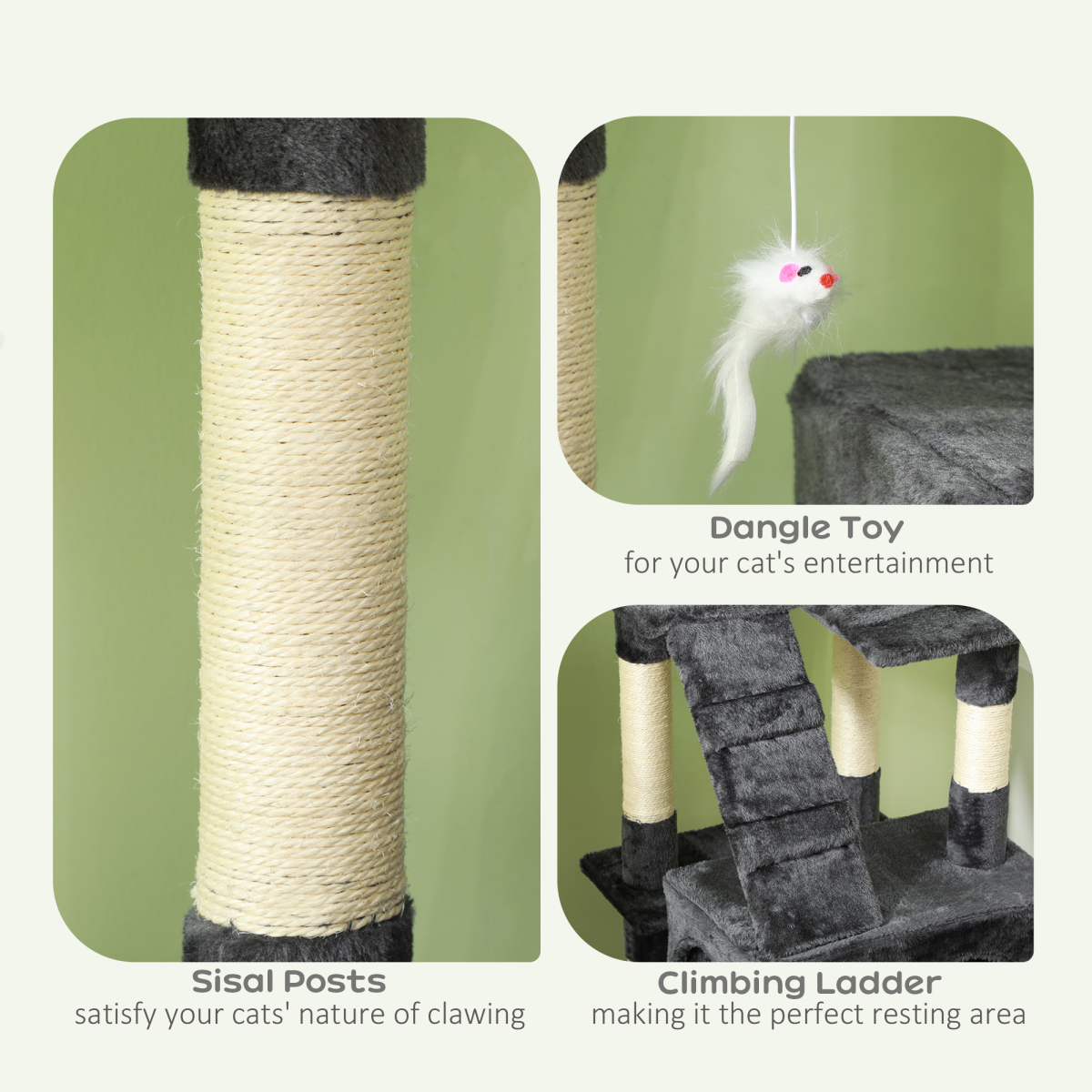PawHut Cat Tree Scratcher Activity Centre, Condo Scratching Post Toy Bed