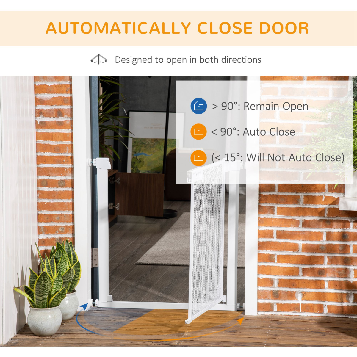 Pressure Fit Safety Gate for Stairs w/ Auto Close 75-82 cm - White Pawhut