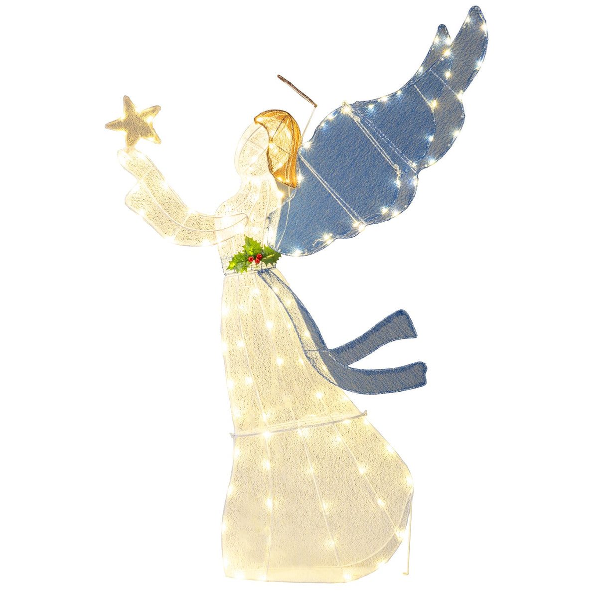5 FT Lighted Angel Christmas Decoration 3D Pre-Lit Halo Angel Holding Star