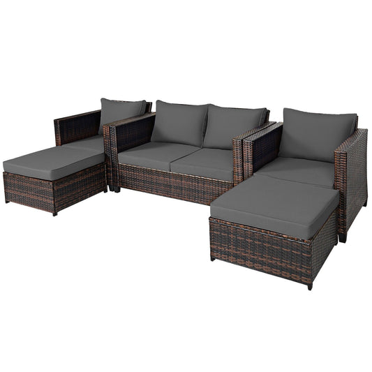 5 Pieces Outdoor Rattan Patio Furniture Set with Removable Cushions-Grey