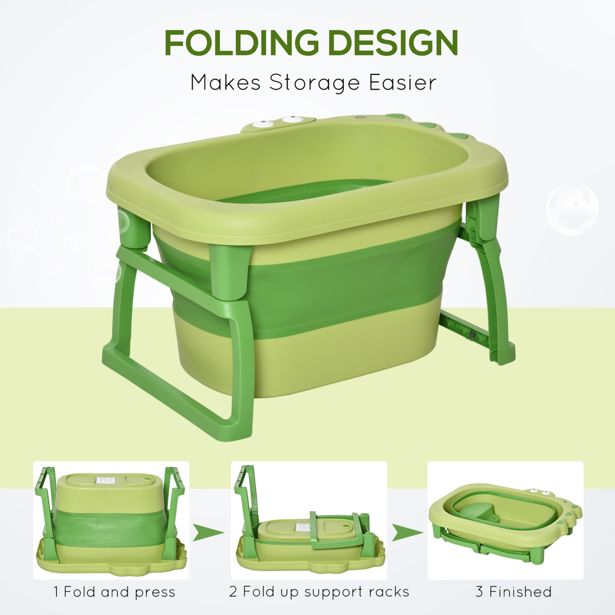 Foldable Baby Bathtub for Newborns Infants Toddlers w/ Stool - Green