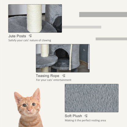 Cat Tree Tower Activity Center with Hanging Ball Toy Teasing Rope Dark grey