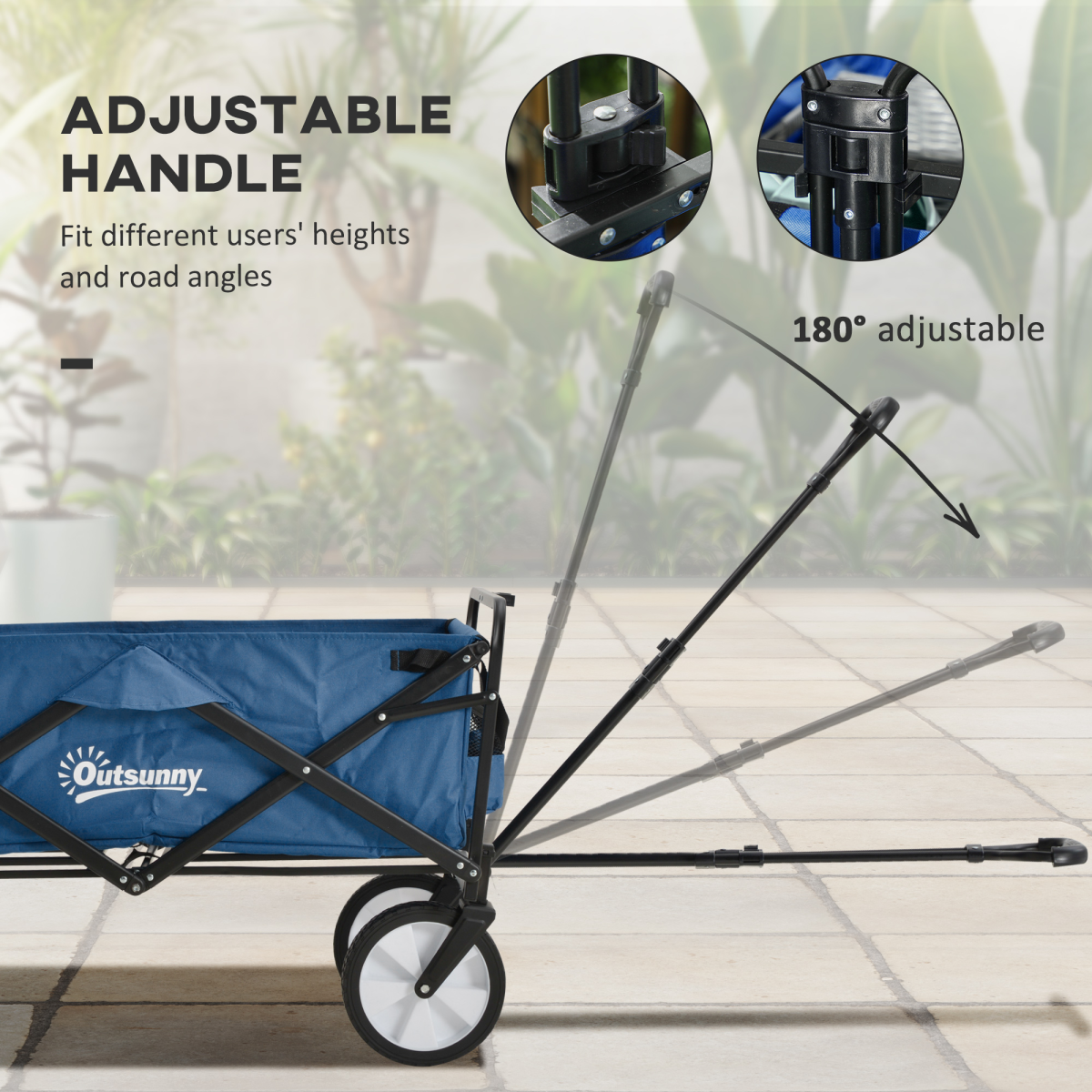 Pull Along Cart Folding Cargo Wagon Trailer Trolley For Beach Garden w/ Handle