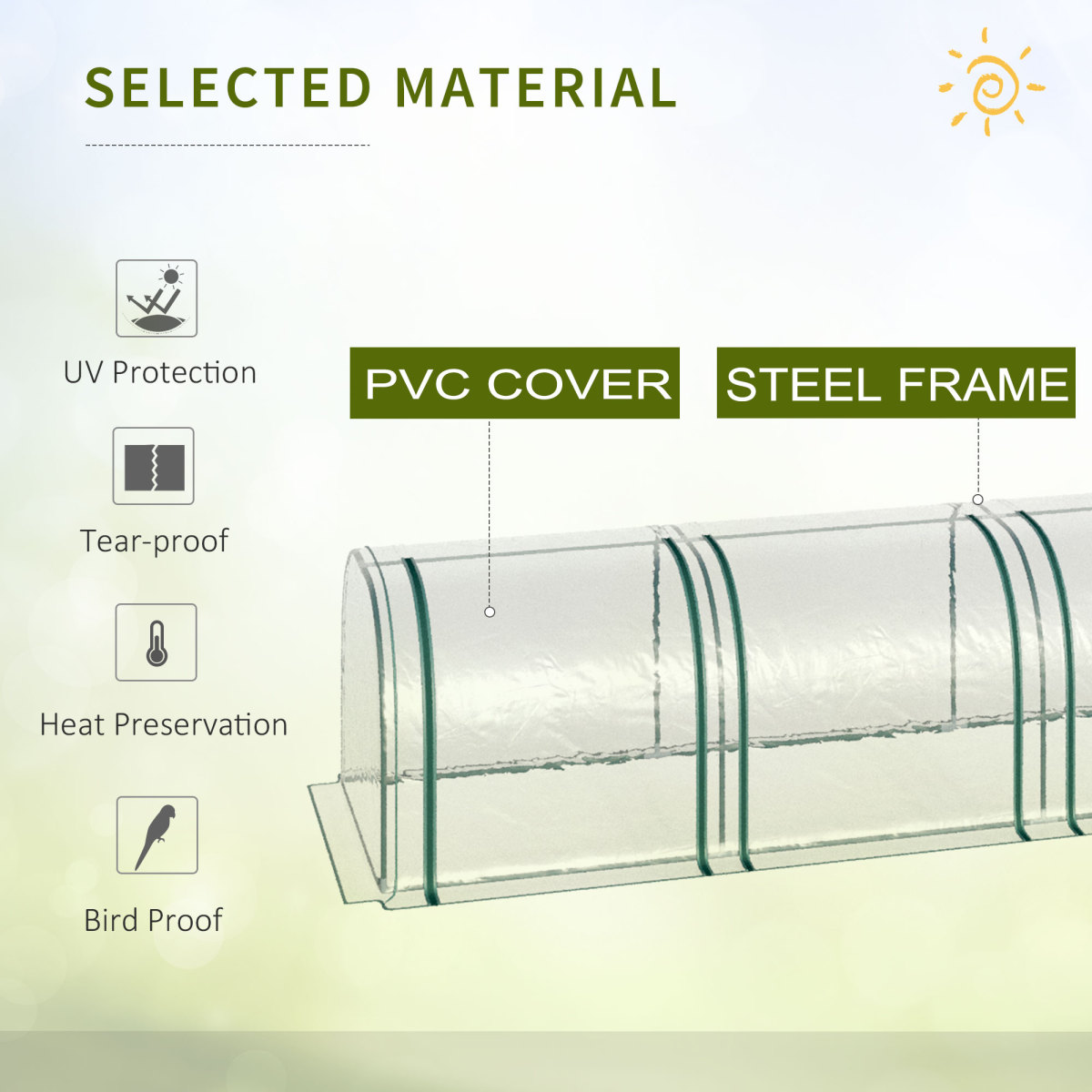 Outsunny Tunnel Greenhouse Steel Frame with Zipper Doors, Clear