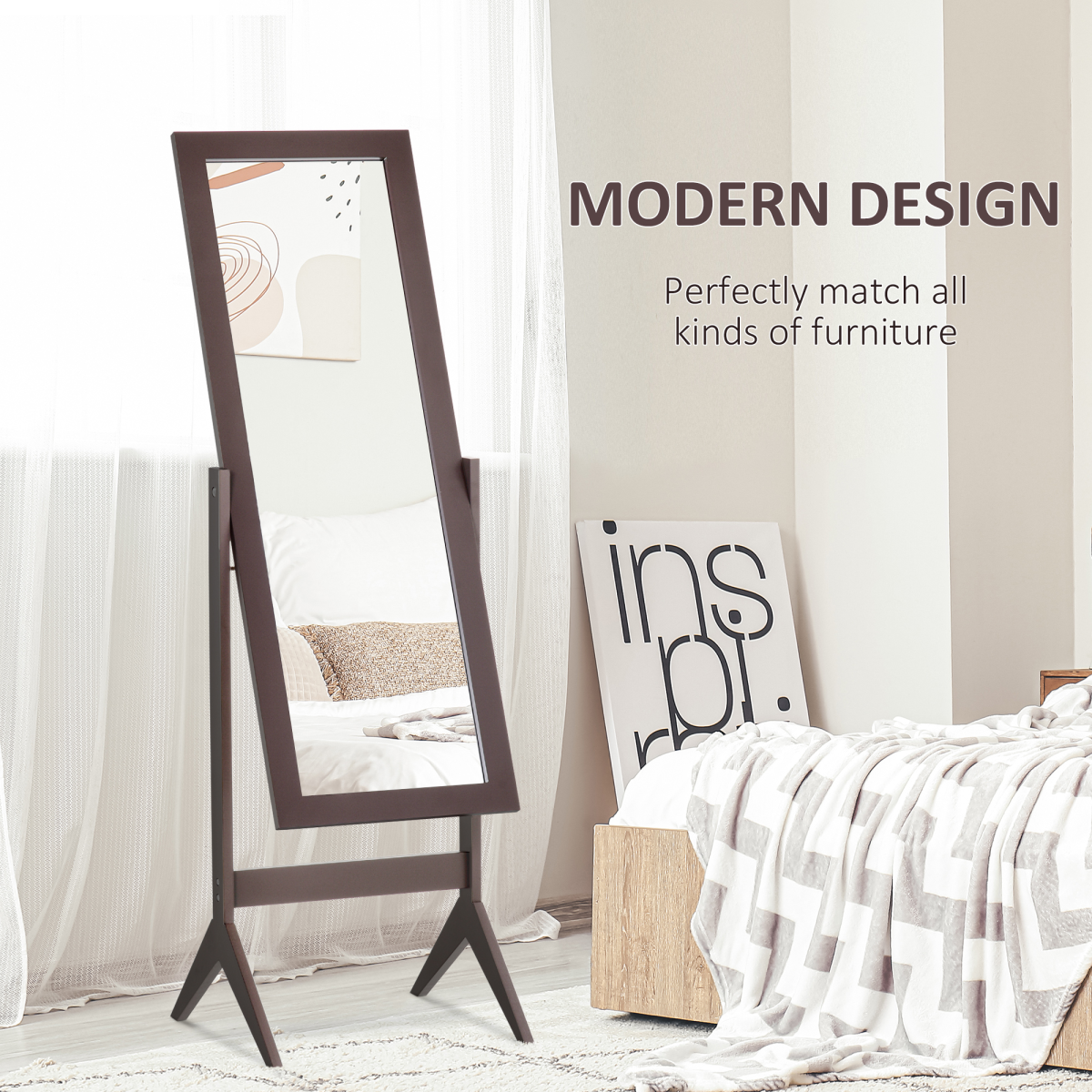 Freestanding Dressing Mirror 148x47cm Adjustable Angle Dark Brown Frame