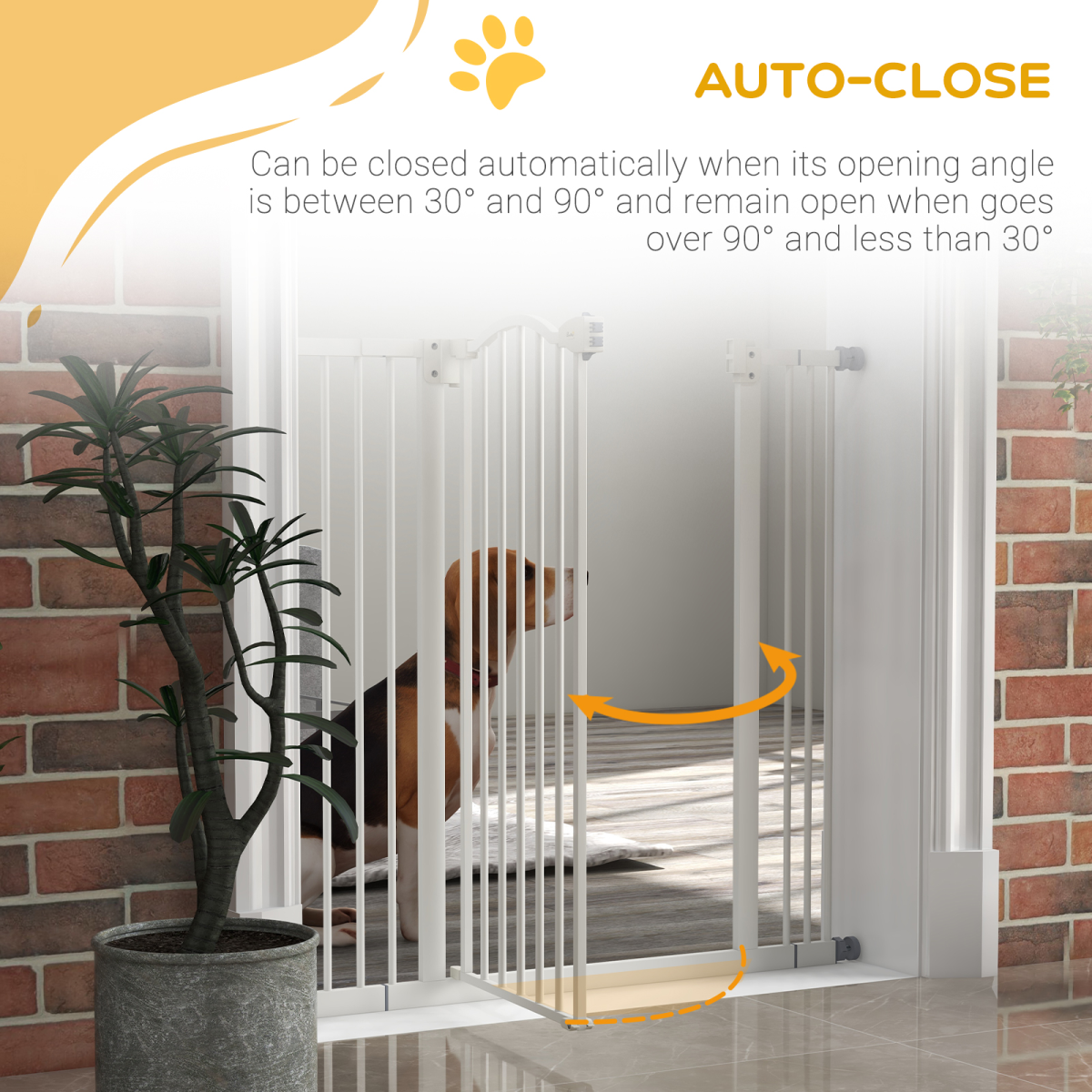 PawHut 74-100cm Adjustable Metal Pet Gate Safety Barrier w/Auto-Close Door White