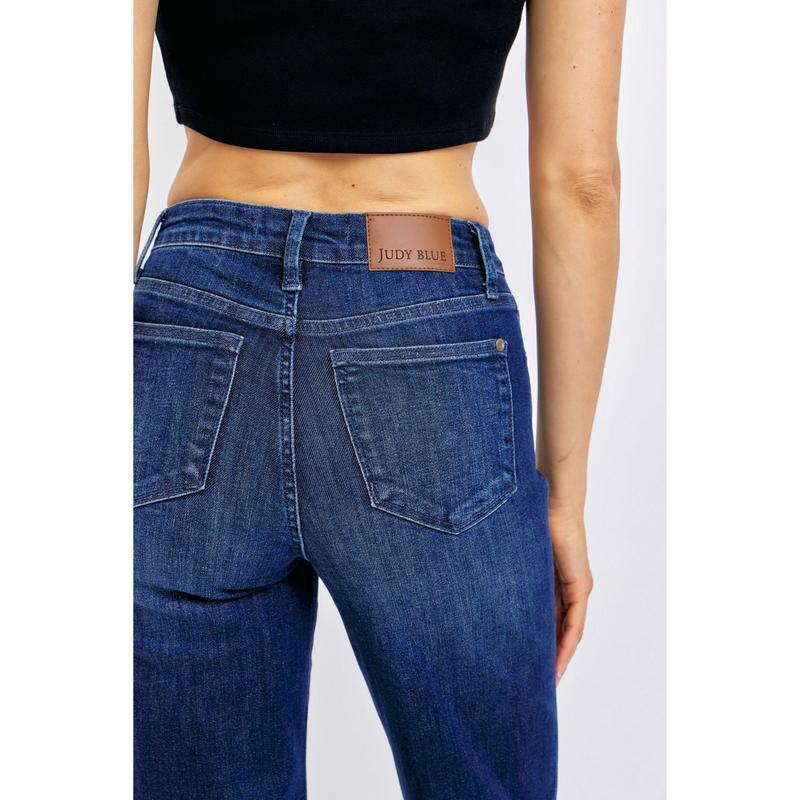 Mid-waist Dark Color Water Scrubbing Belly-contracting Straight Jeans
