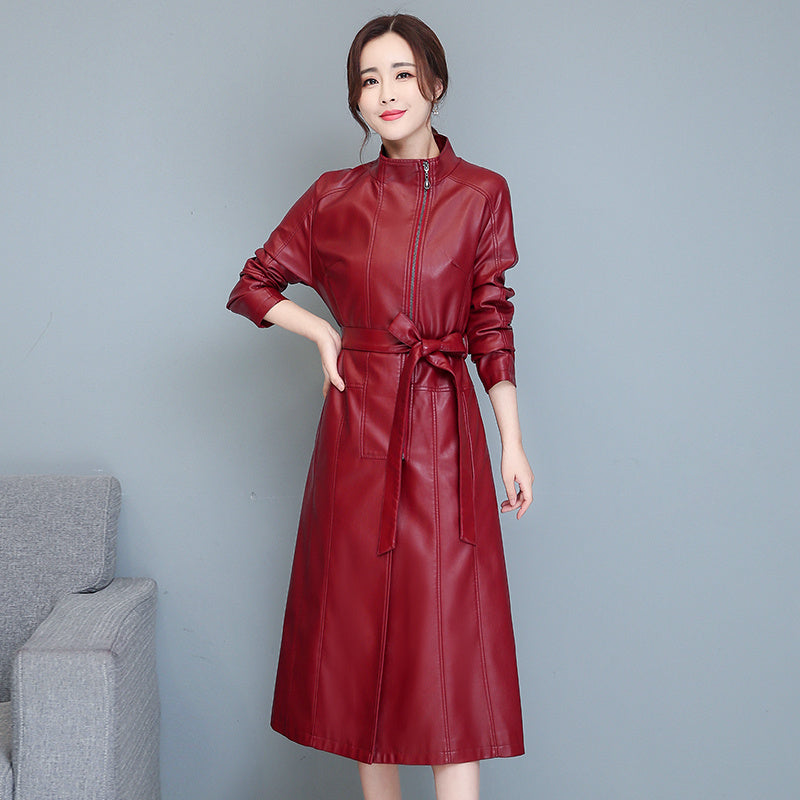 Women's Mid-length Slim-fit Over-the-knee Sheepskin Trench Coat