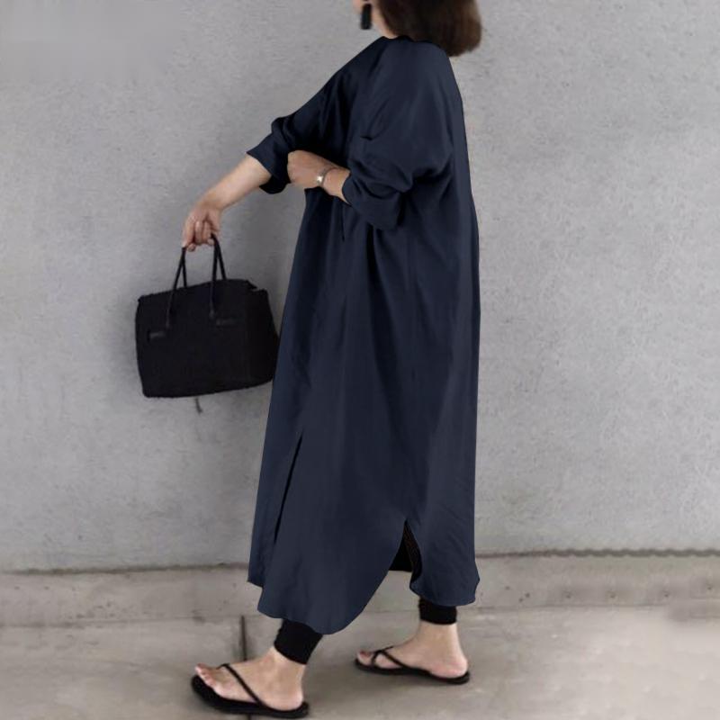Spring Rayon Cardigan Stand Collar Mid-length Loose Women's Clothing Dress