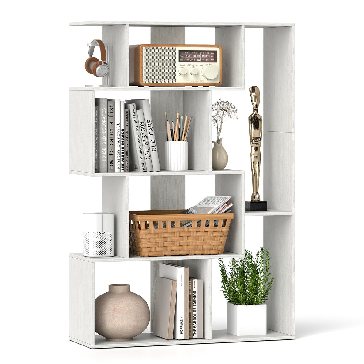 6-Cube Open-back Geometric Bookshelf with Anti-tip Kits-Black