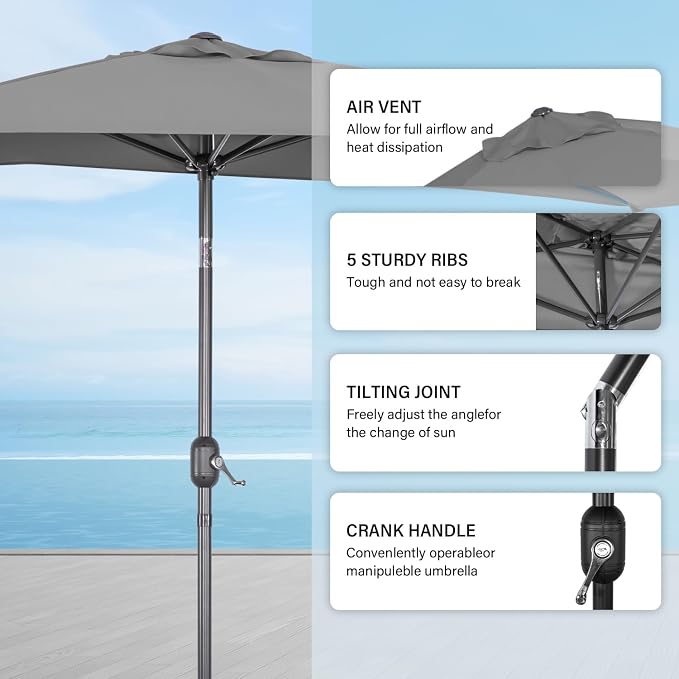 Rectangular Patio Parasol UV30+ 135x200cm Tilt Crank Handle Angel Living