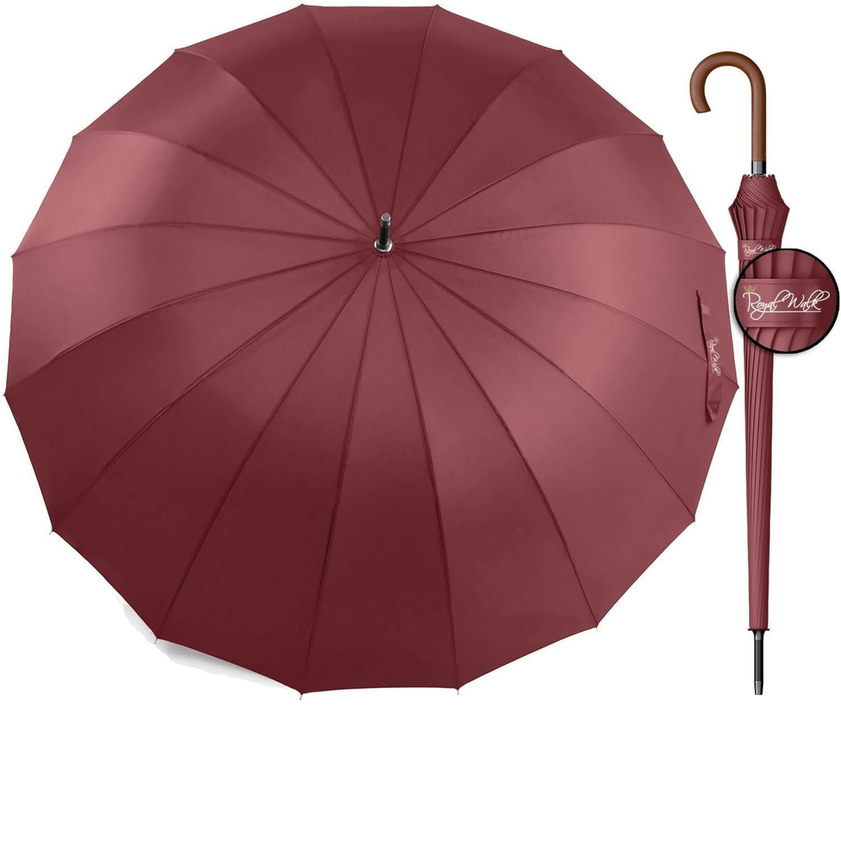 Windproof Umbrella 54 Inch Automatic Open Wooden Handle Royal Walk