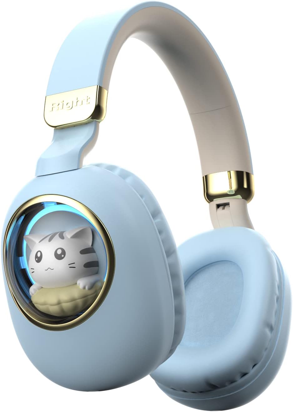 Kids Headphones Cat Ear Pink Wireless Bluetooth Foldable Mic Light Up
