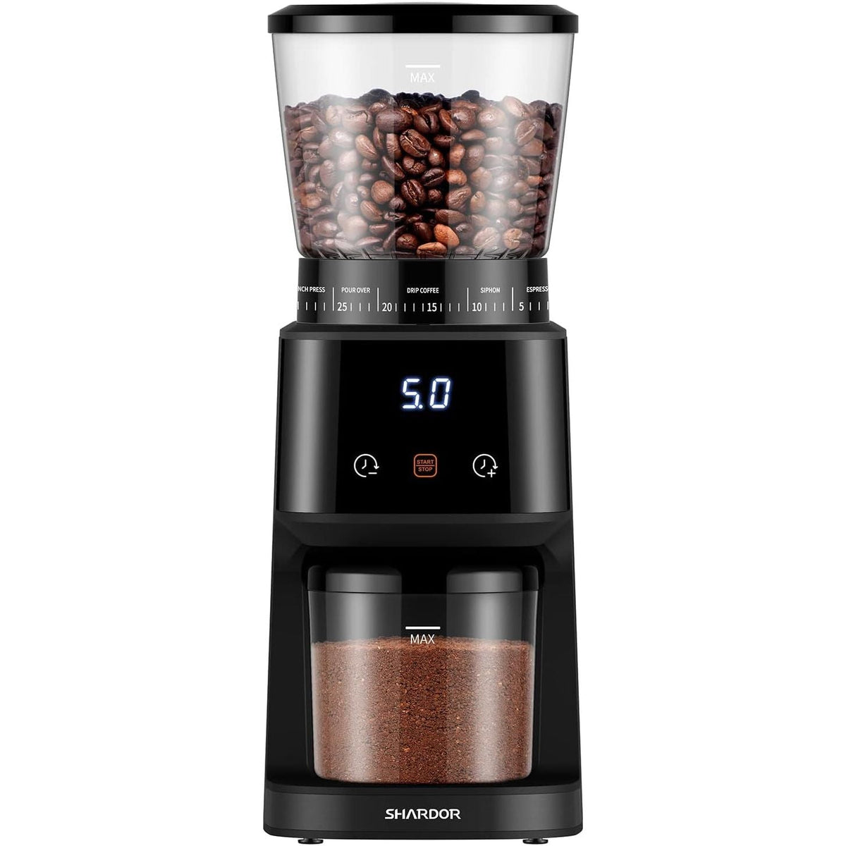 Conical Burr Coffee Grinder Digital Timer 31 Settings Electric Black SHARDOR