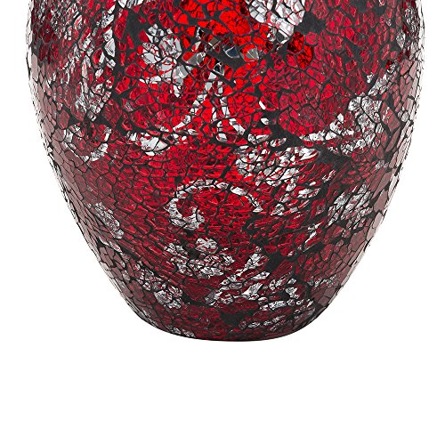 London Boutique Vases Mosaic Red Large small Decorative Glitter Sparkle vase gift present H28 (Small, Red Silver Rose)