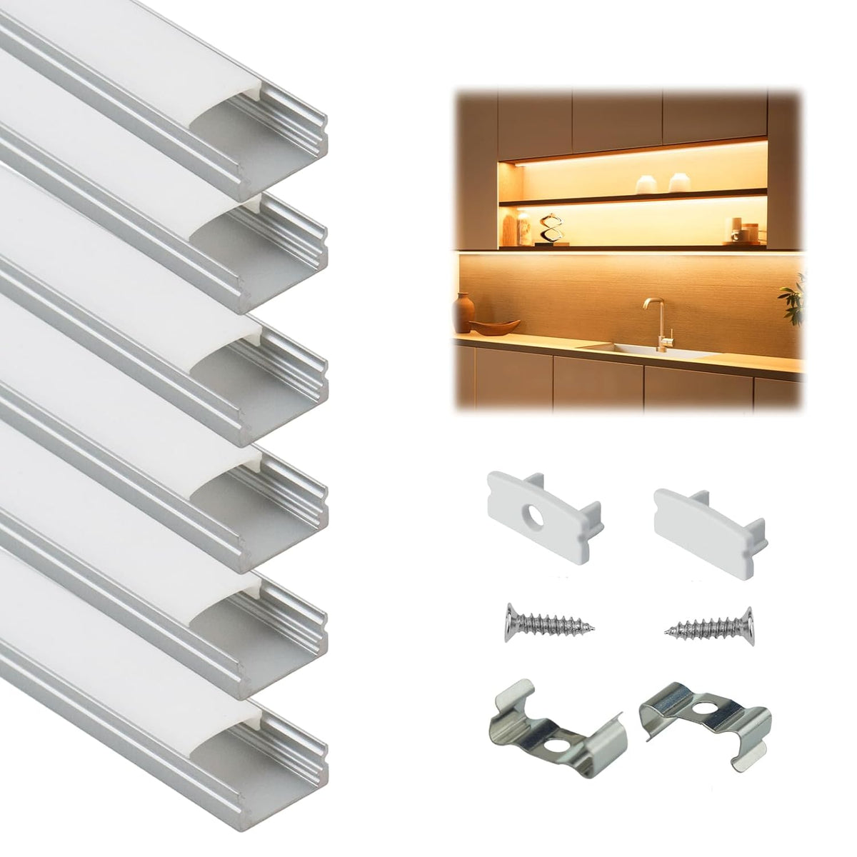 LED Profile Channel 1M U Shape Diffuser Milky Cover 6 Pack Muzata
