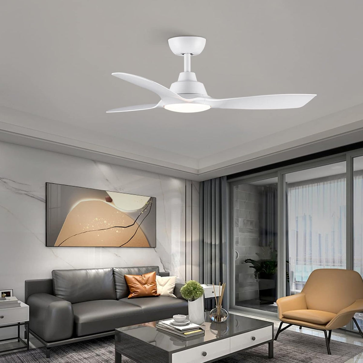 Ceiling Fan With Lights 42 Inch Remote DC Motor White CJOY