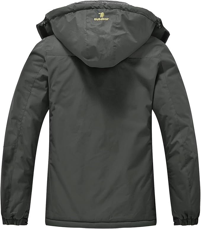 Womens Waterproof Jacket Fleece Lined Warm Outdoor Coat Dark Grey Size M