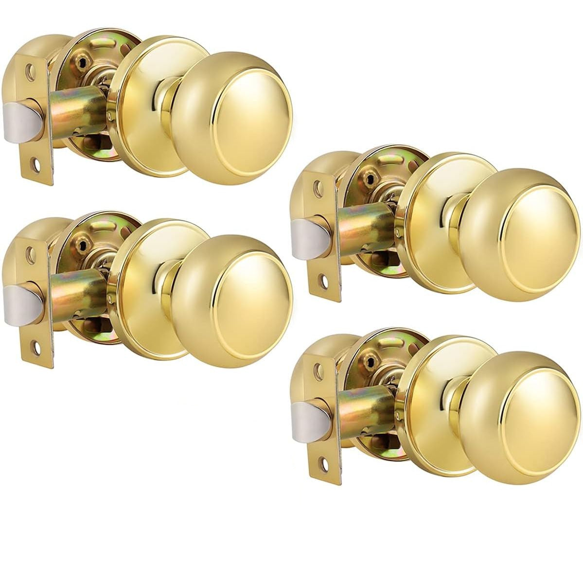 Passage Door Knobs Polished Brass Keyless Interior Door Handles 4 Pack Probrico