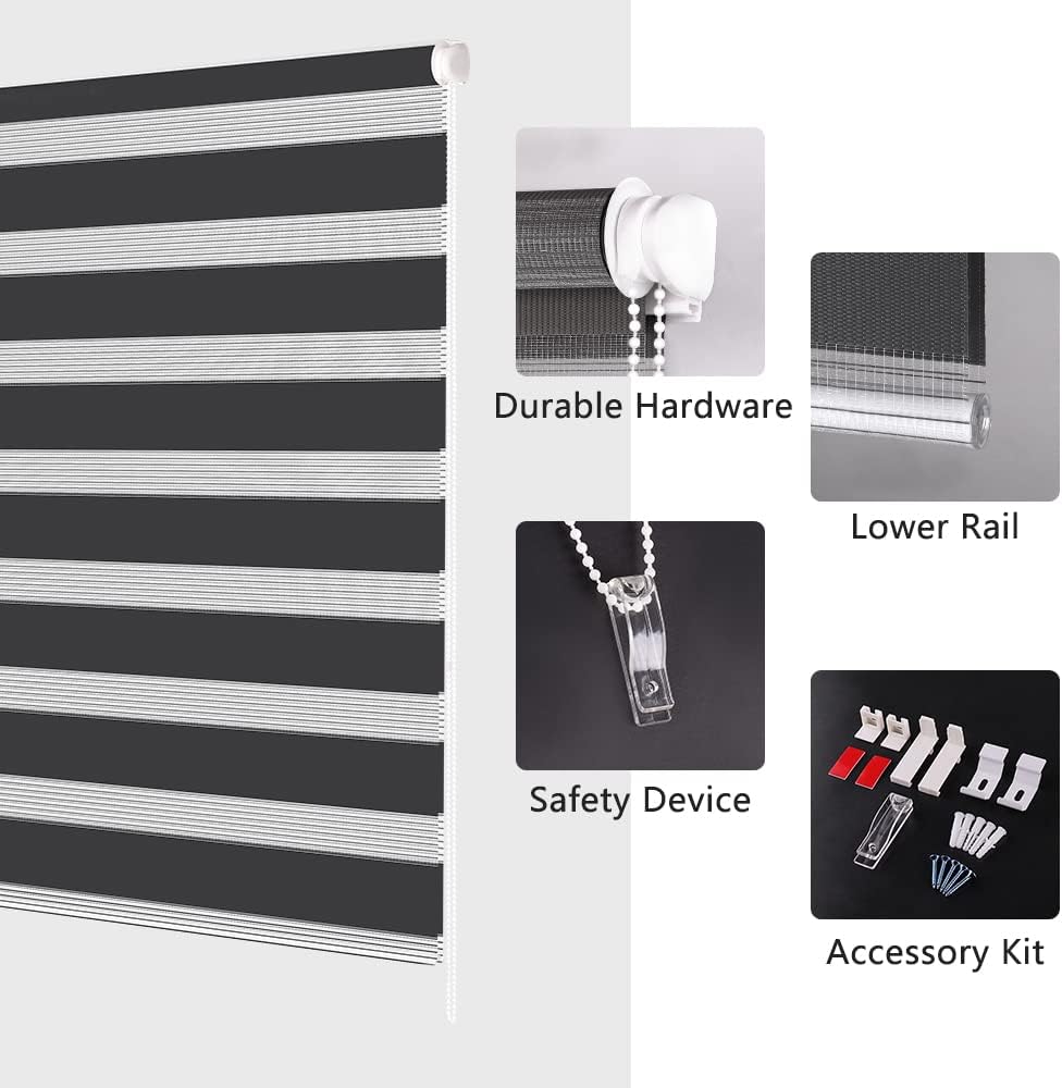 Zebra Roller Blind 60x230cm Dark Grey Day and Night Blind Light Filtering