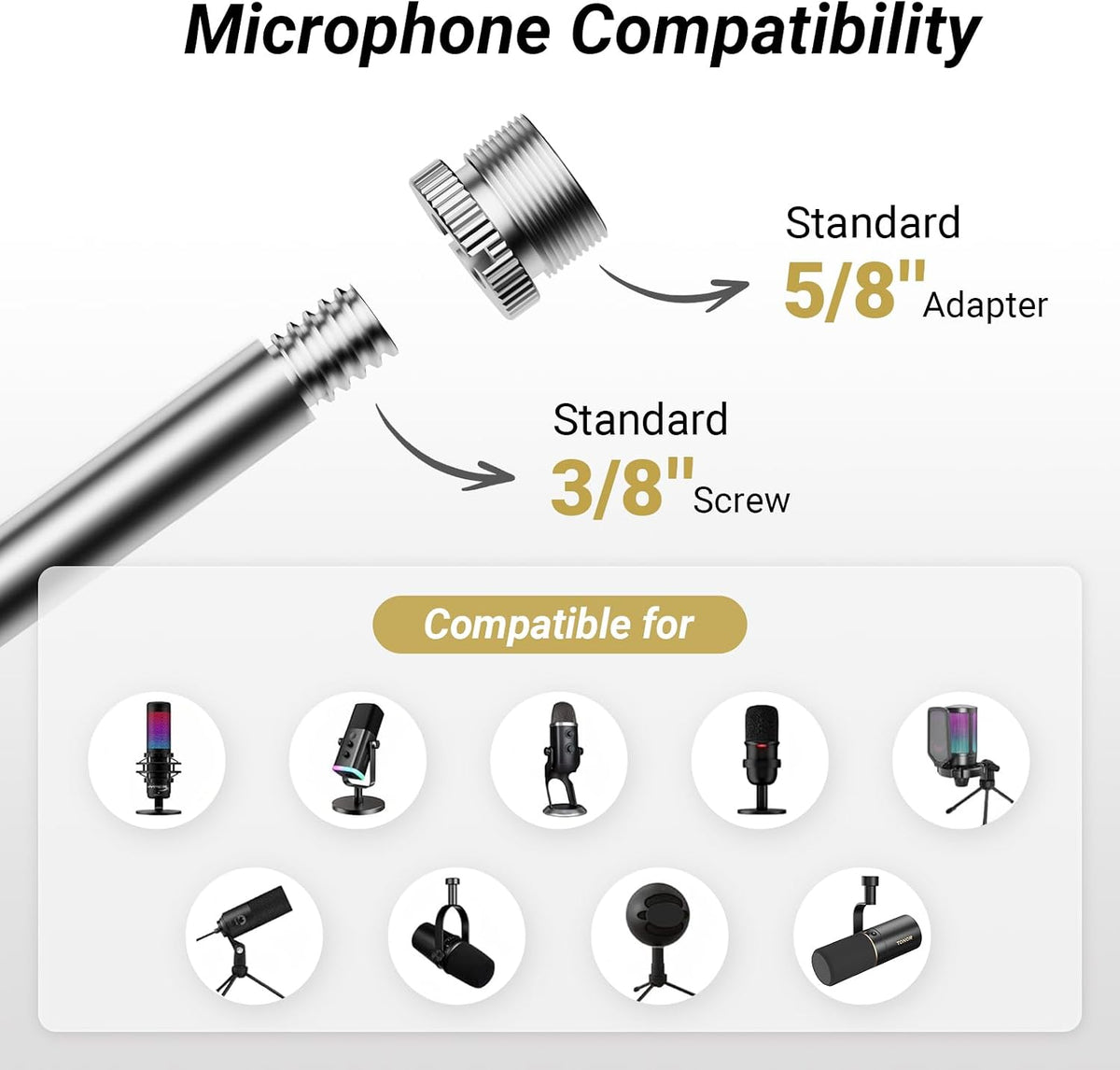 Microphone Boom Arm Low Profile Desk Mount Adjustable White TONOR Mic Stand